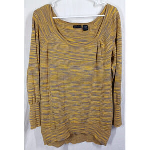 Moda International Sweater Womens Lg Yellow/Gray Cashmere Blend Pullover 0382